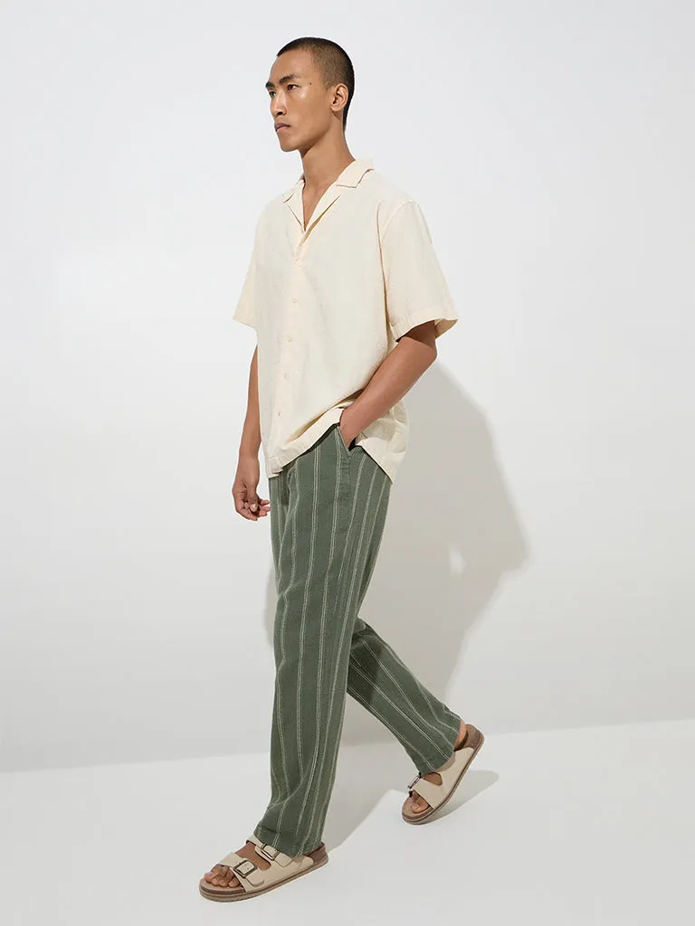 ETA Sage Stripe Pattern Relaxed-Fit Mid-Rise Cotton Chinos