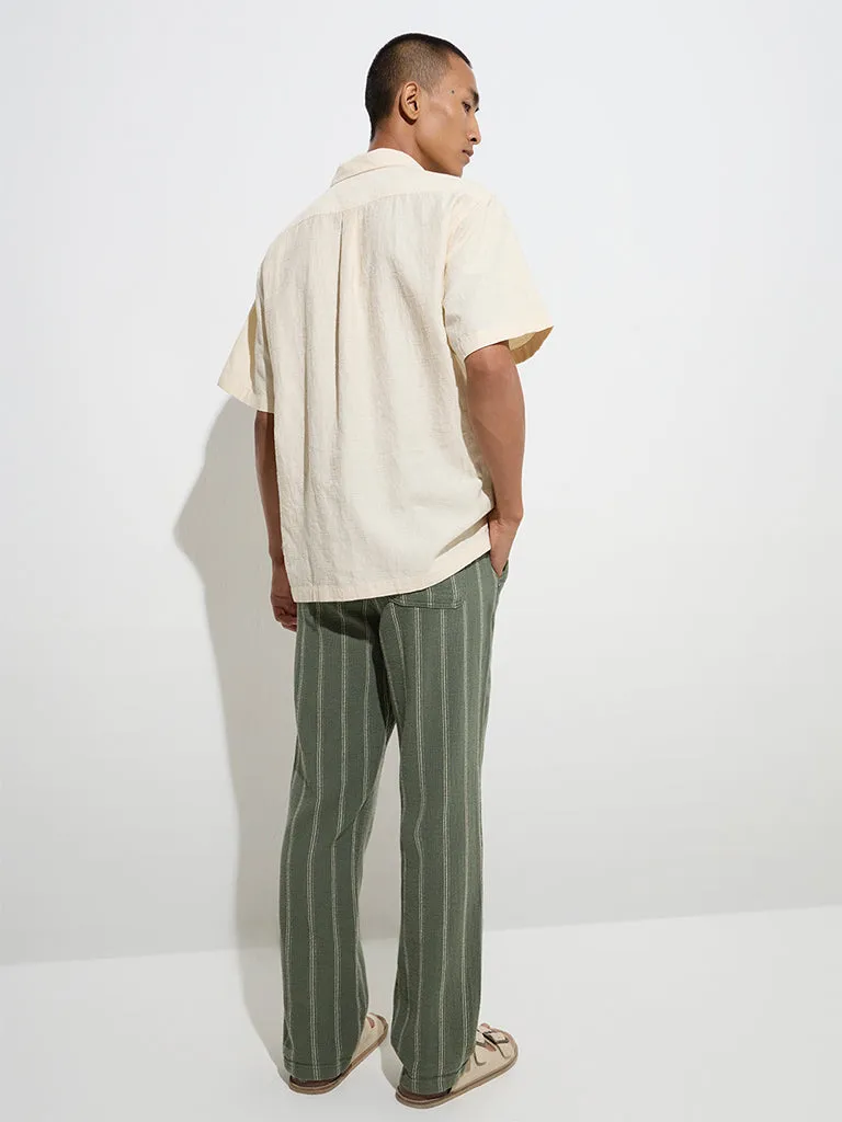 ETA Sage Stripe Pattern Relaxed-Fit Mid-Rise Cotton Chinos