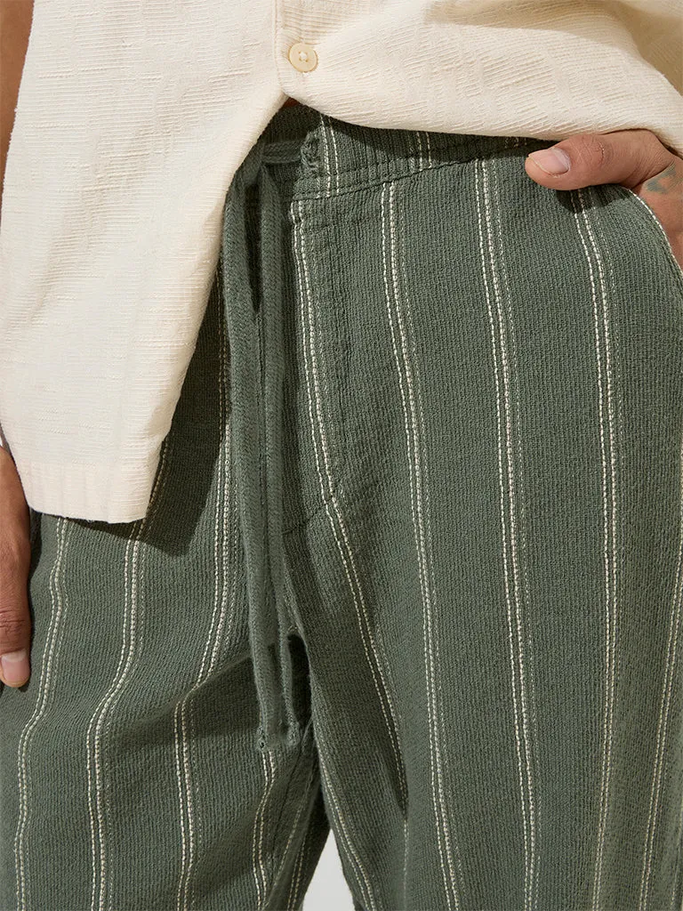 ETA Sage Stripe Pattern Relaxed-Fit Mid-Rise Cotton Chinos