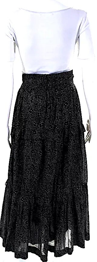 Etoile Isabel Marant Paris. Black Cotton Floral Print Tiered Maxi Skirt