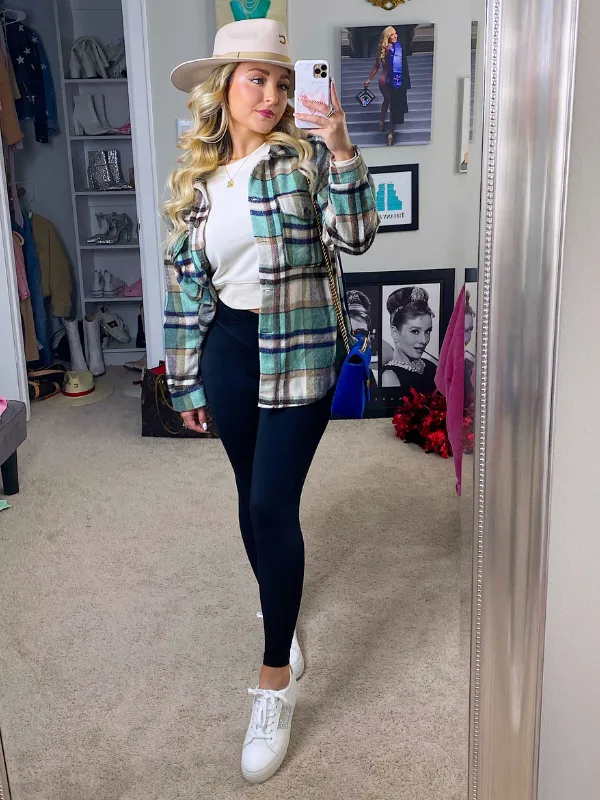 Fall Fanatic Plaid Shacket, Green