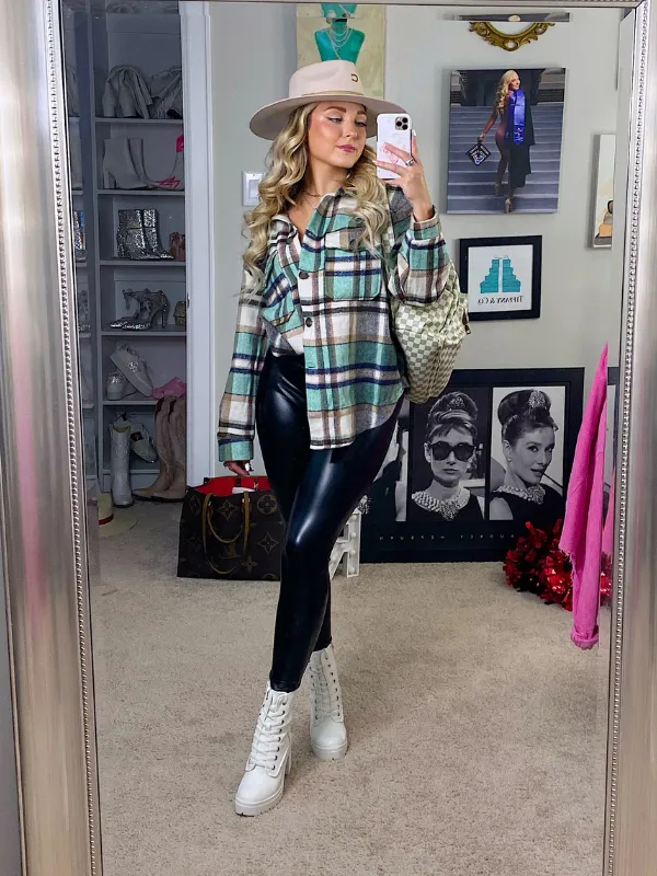 Fall Fanatic Plaid Shacket, Green