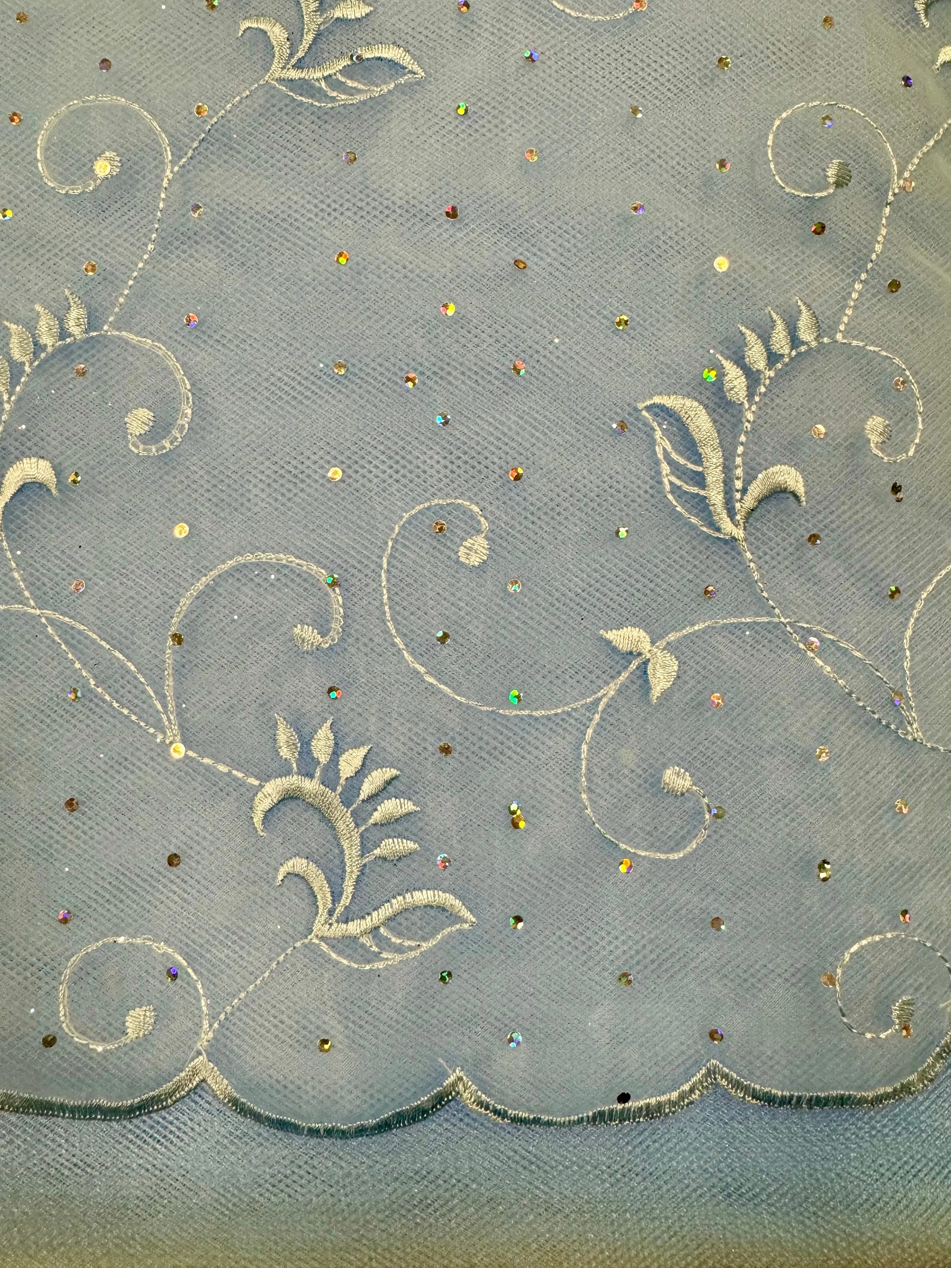 Fancy Organza - 54-inches Wide Light Blue Embroidered with Iridescent Sparkle