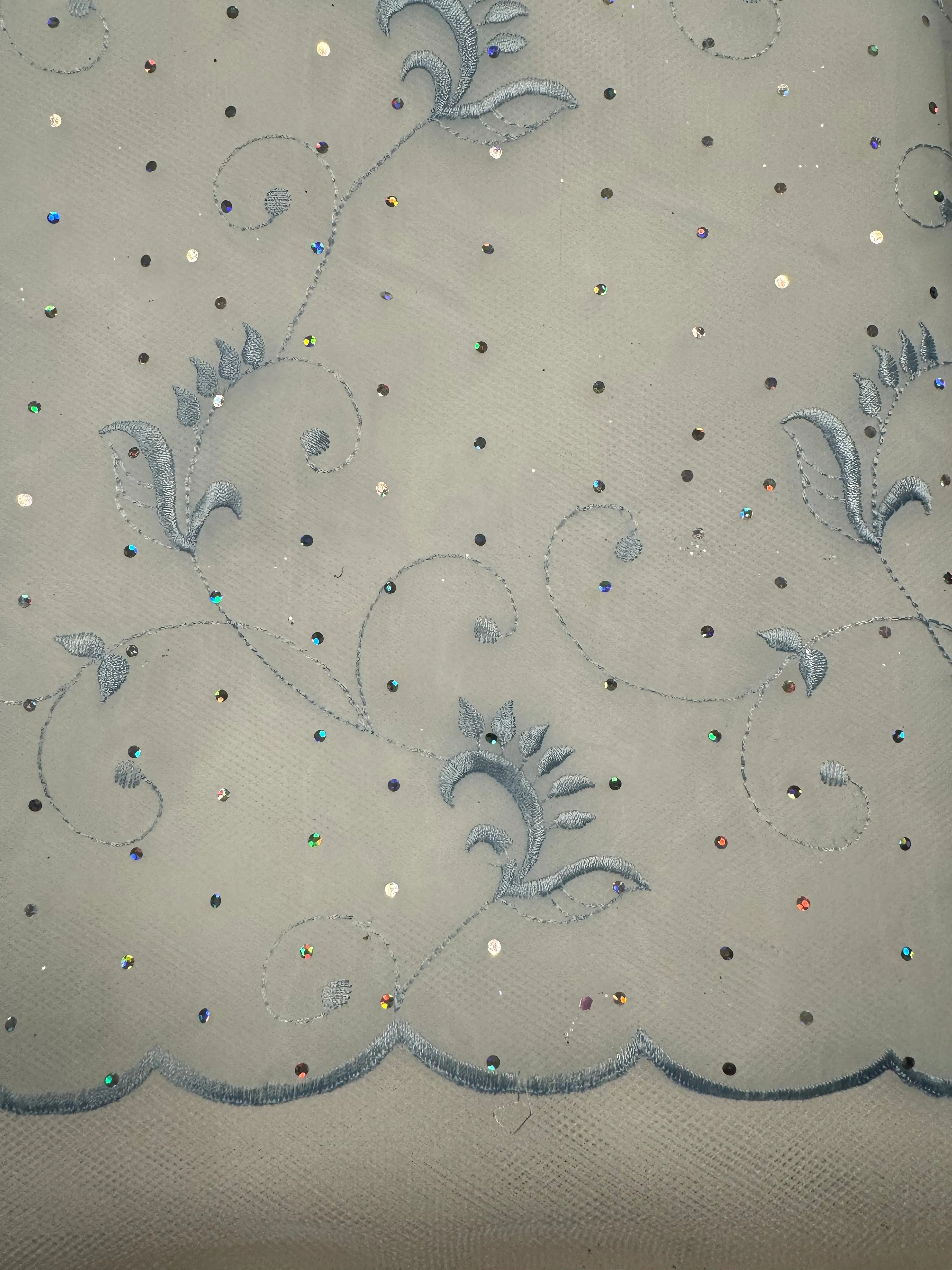 Fancy Organza - 54-inches Wide Light Blue Embroidered with Iridescent Sparkle