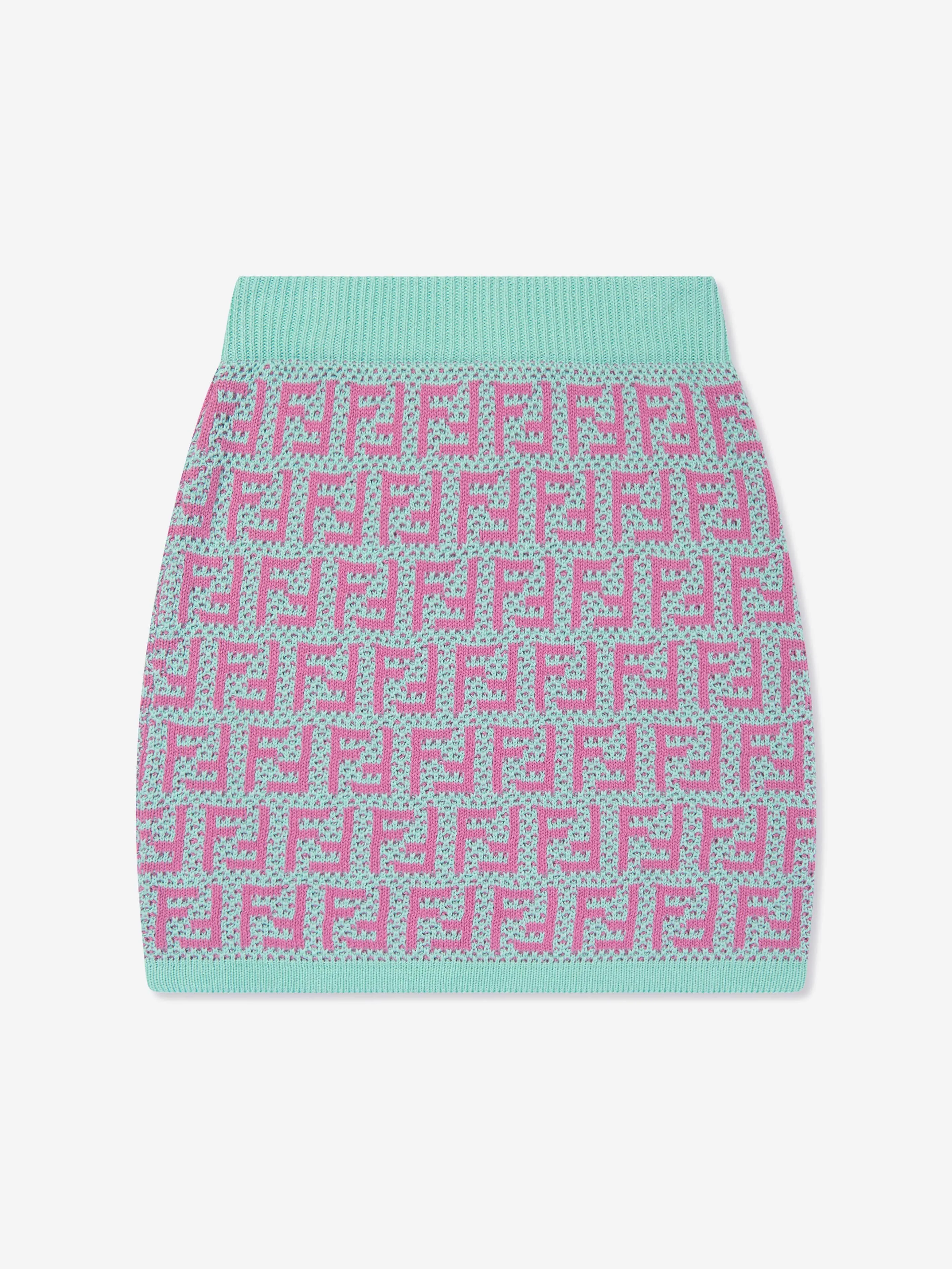 Fendi Girls FF Crochet Knit Skirt in Multicolour