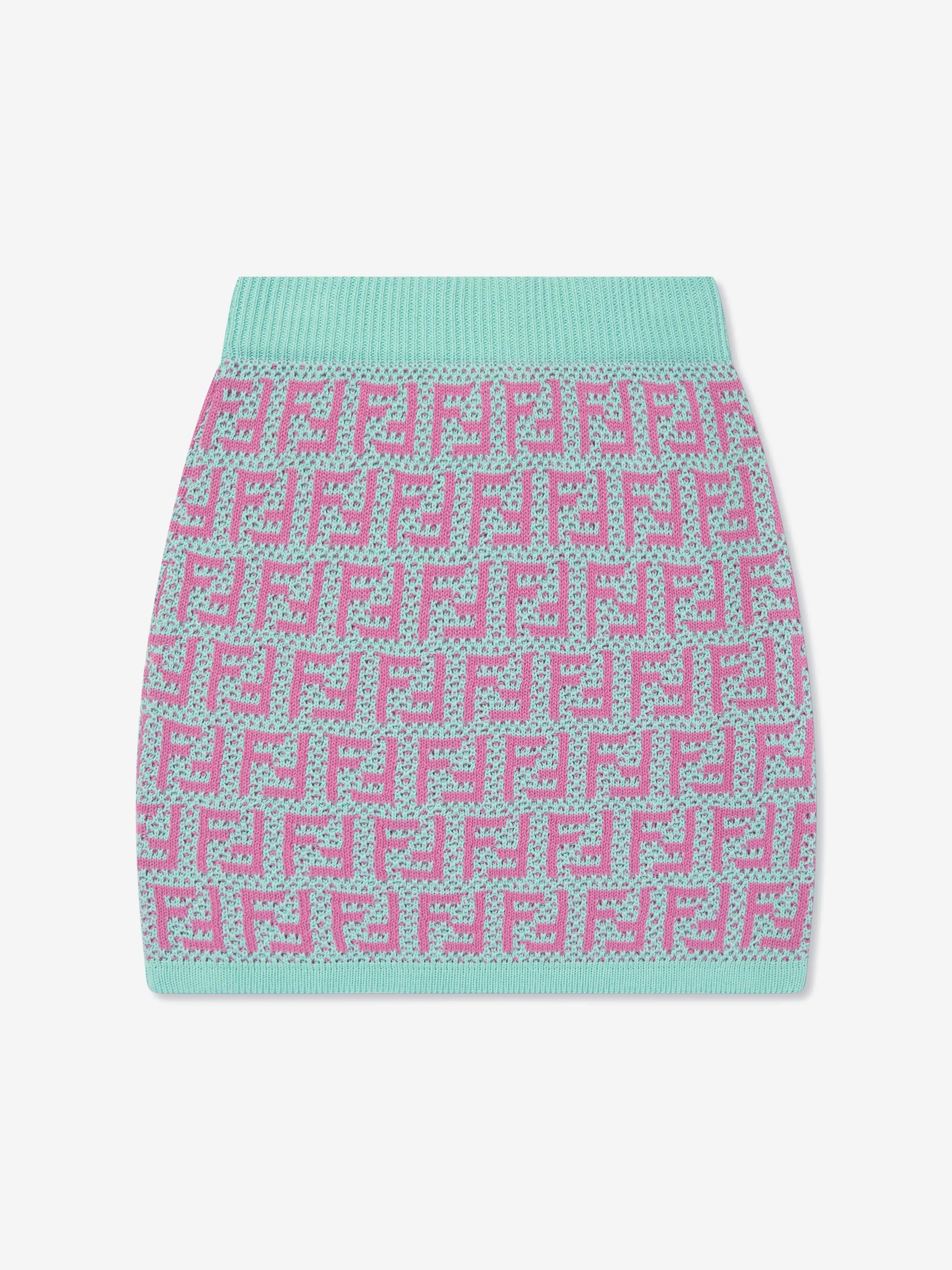 Fendi Girls FF Crochet Knit Skirt in Multicolour