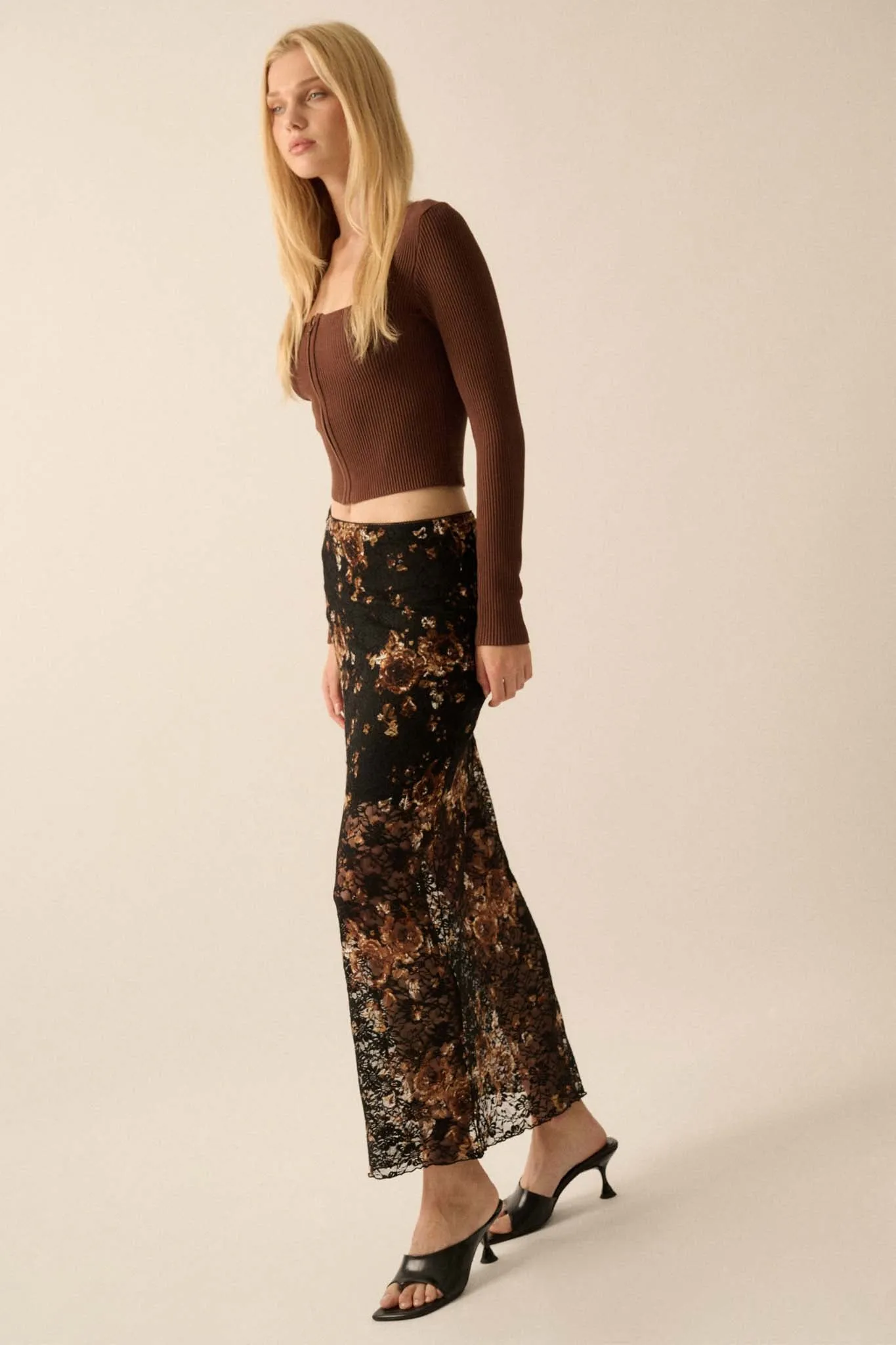 Fields of Gold Floral-Print Lace Maxi Skirt