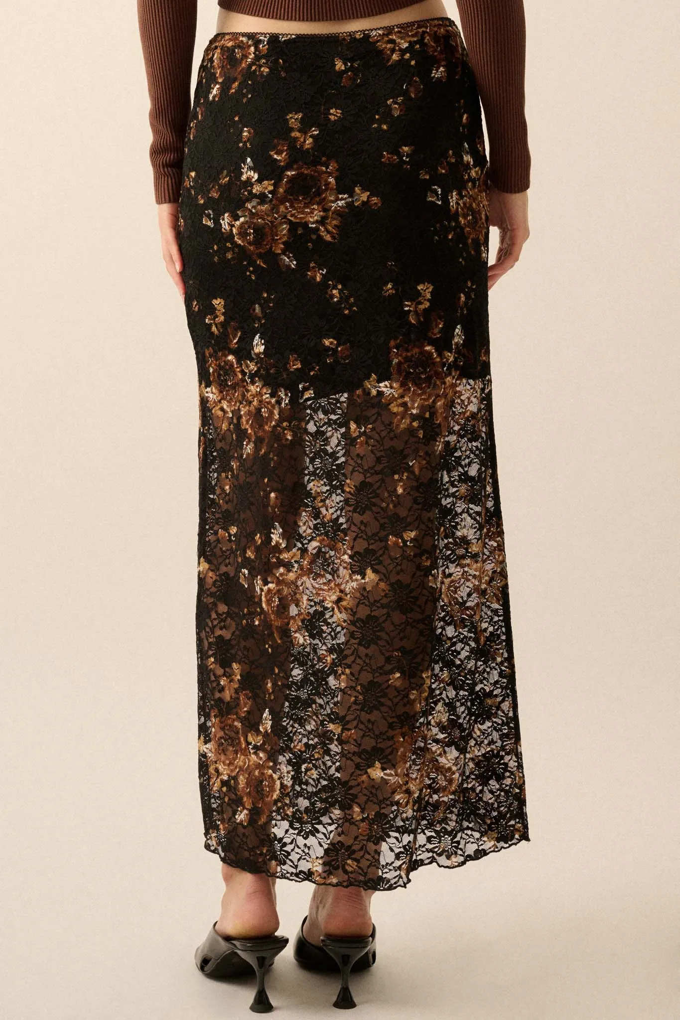 Fields of Gold Floral-Print Lace Maxi Skirt