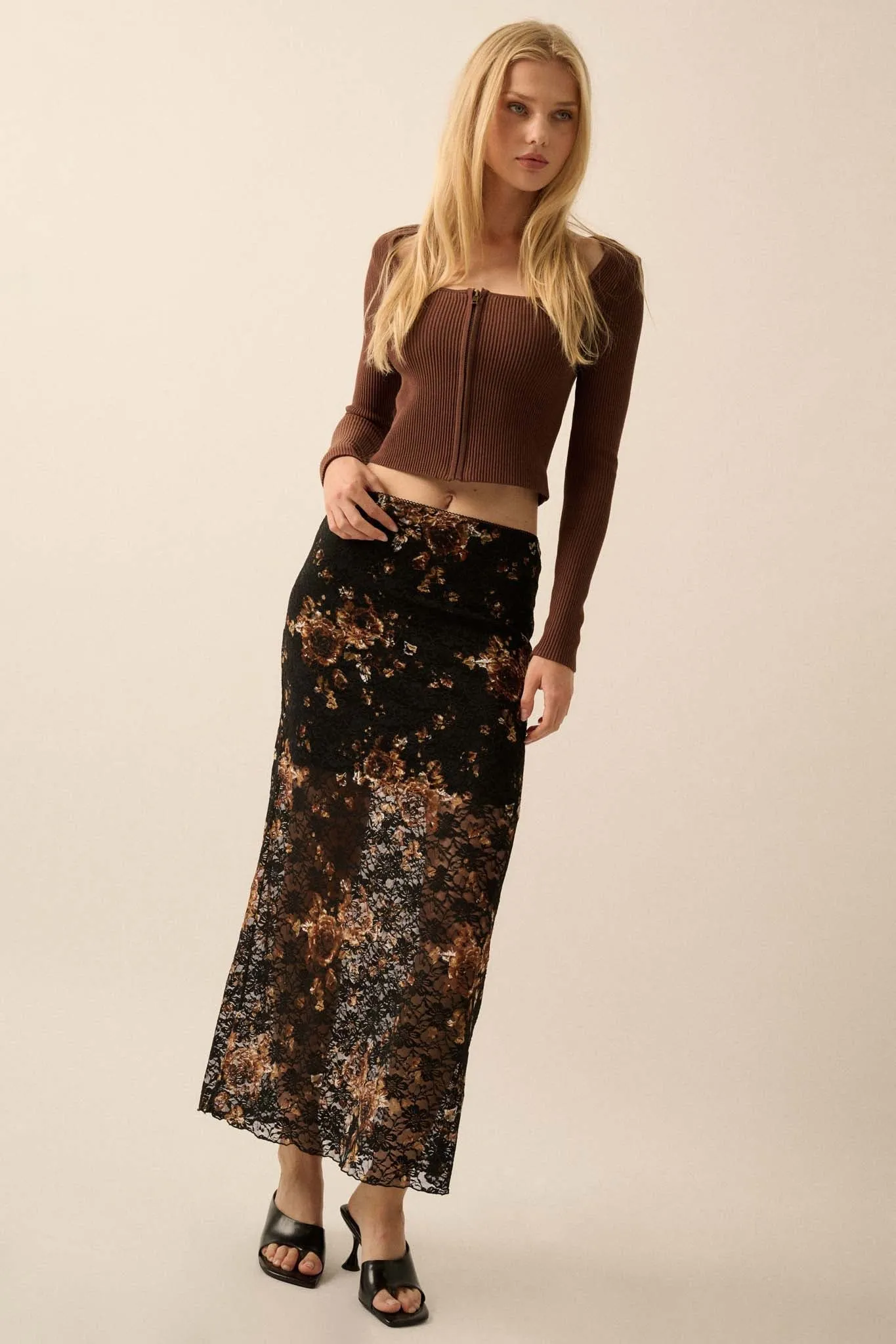Fields of Gold Floral-Print Lace Maxi Skirt