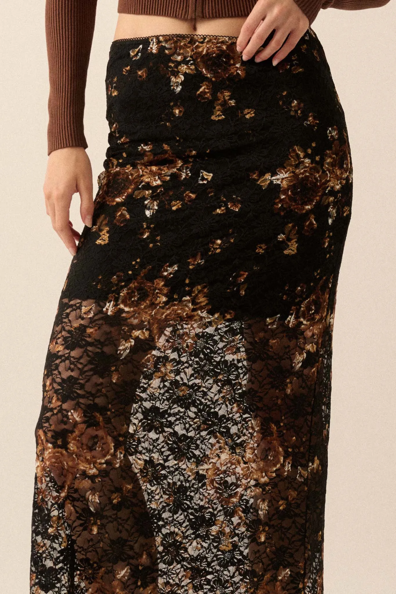 Fields of Gold Floral-Print Lace Maxi Skirt
