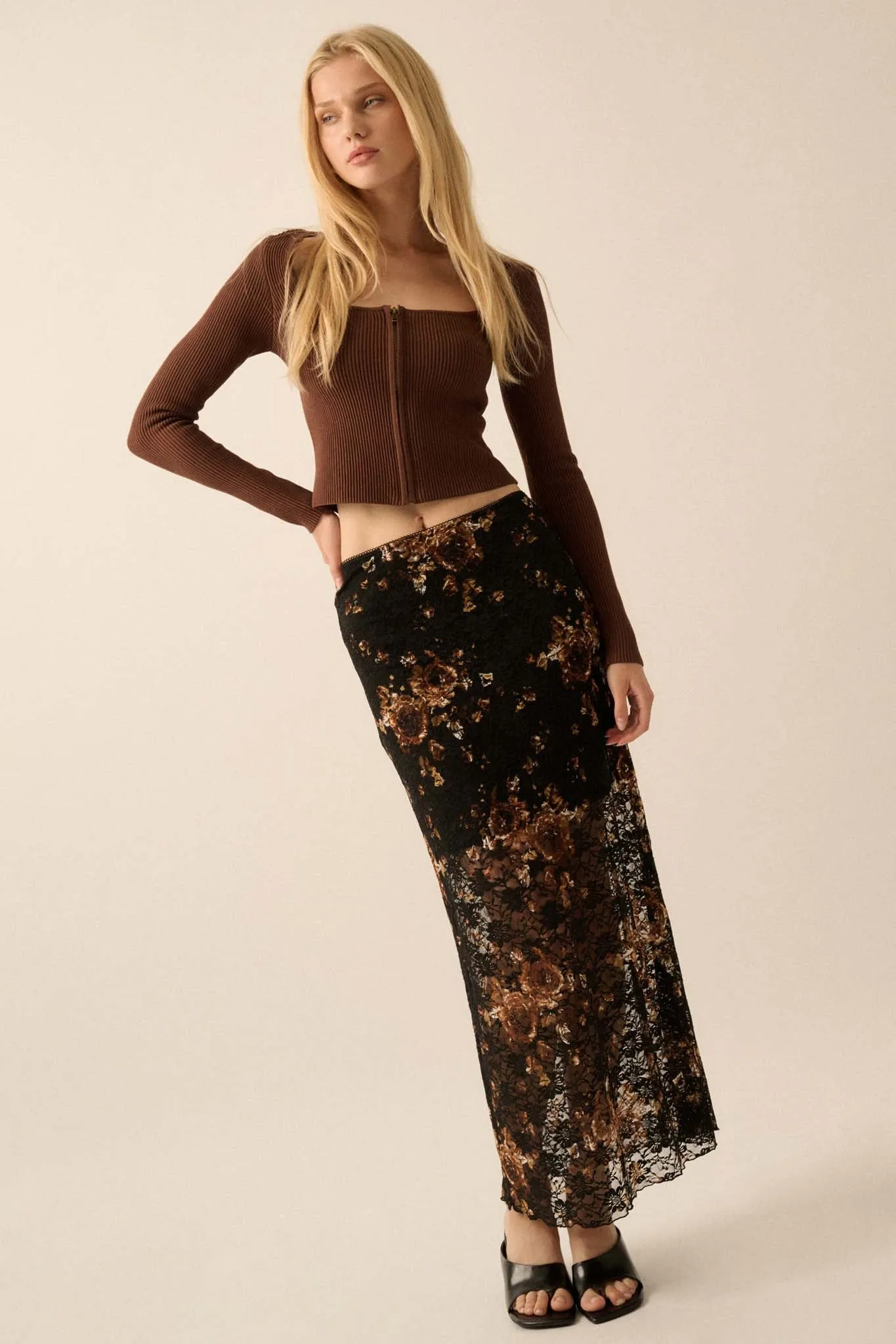 Fields of Gold Floral-Print Lace Maxi Skirt