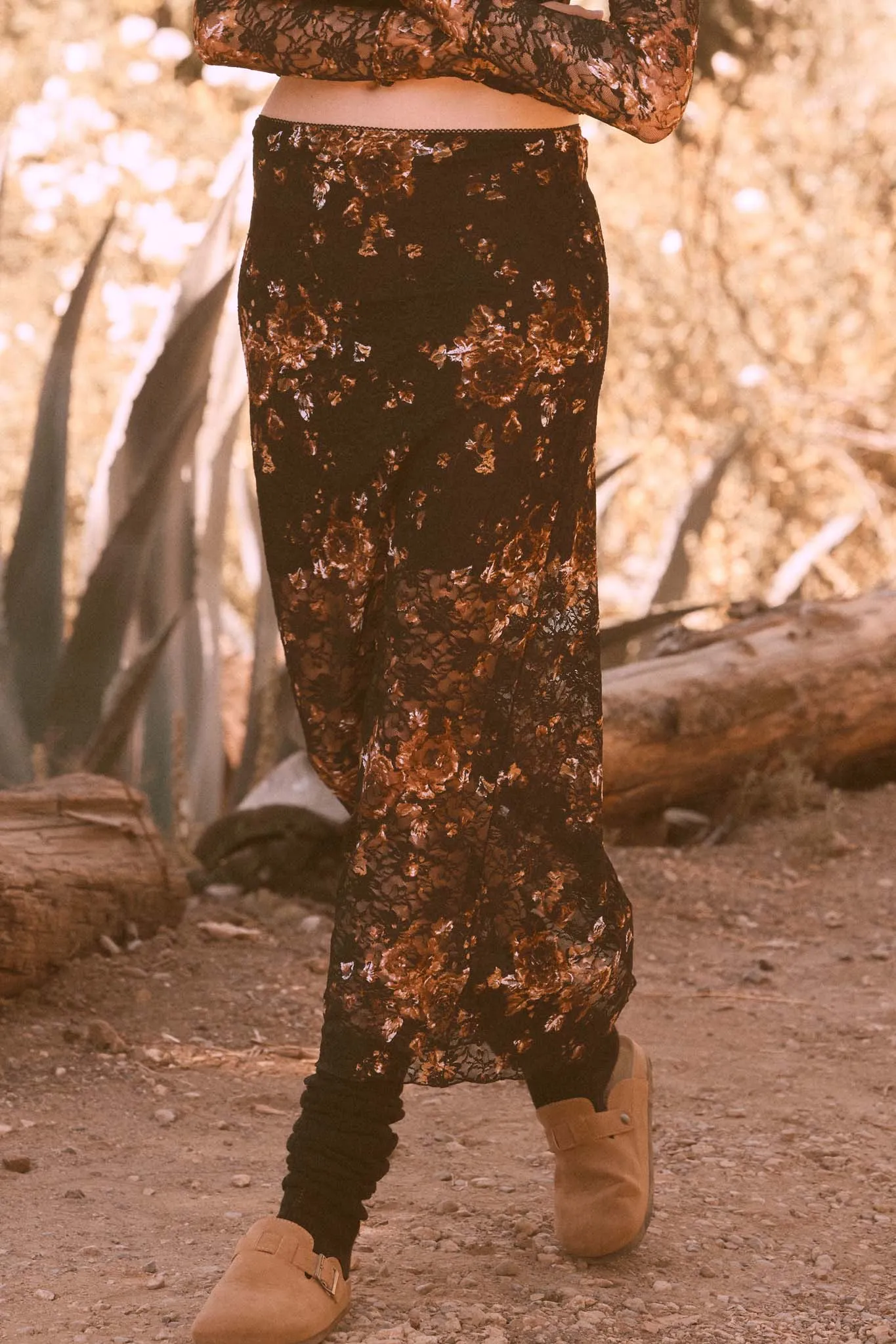Fields of Gold Floral-Print Lace Maxi Skirt