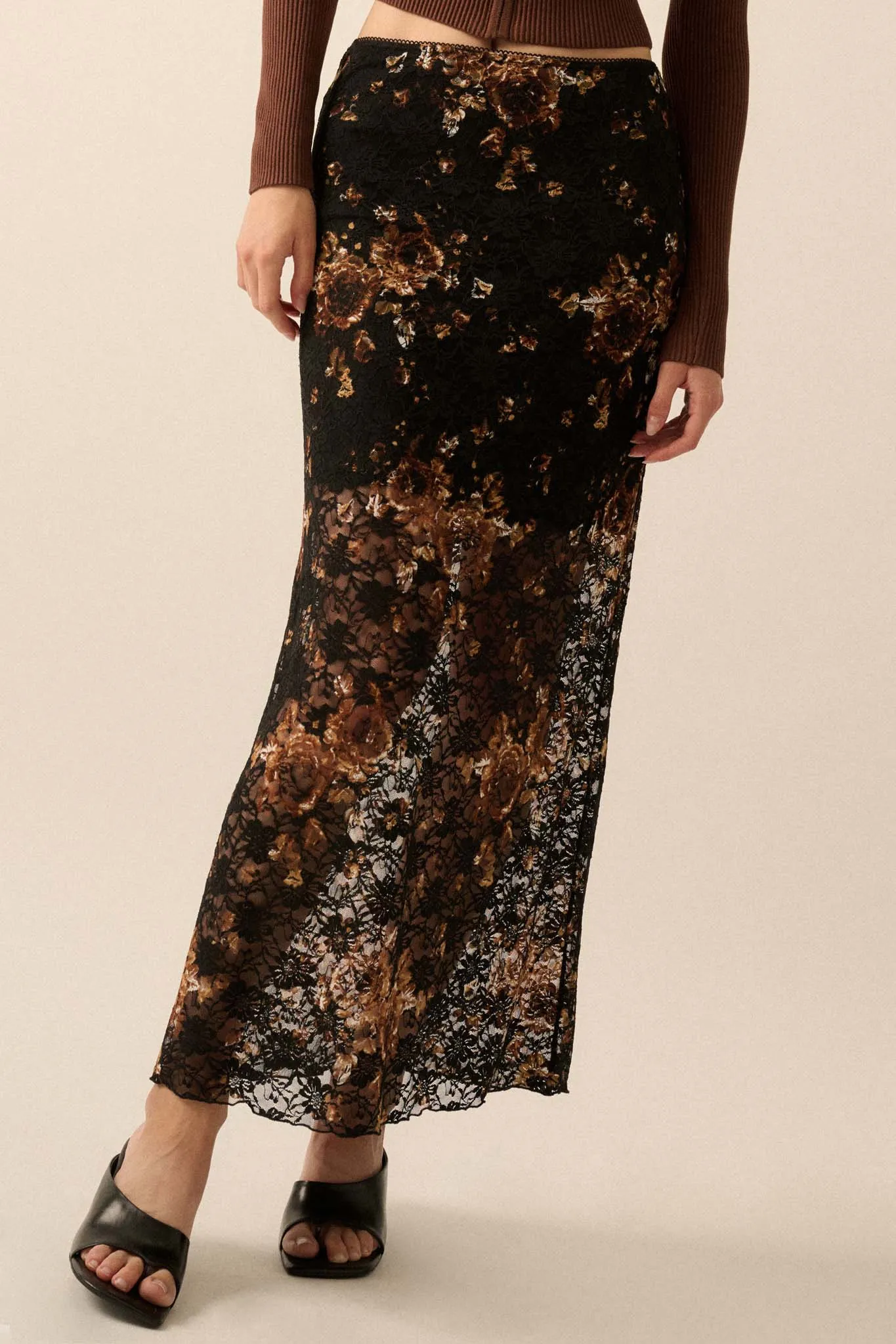 Fields of Gold Floral-Print Lace Maxi Skirt