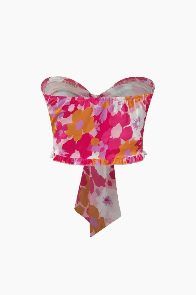 Floral Print Knot Tube Top And Frill Maxi Skirt Set