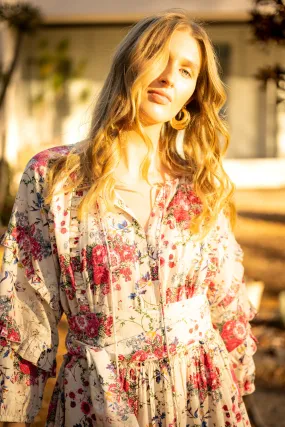 Floral Rose Print Cotton Maxi Dress