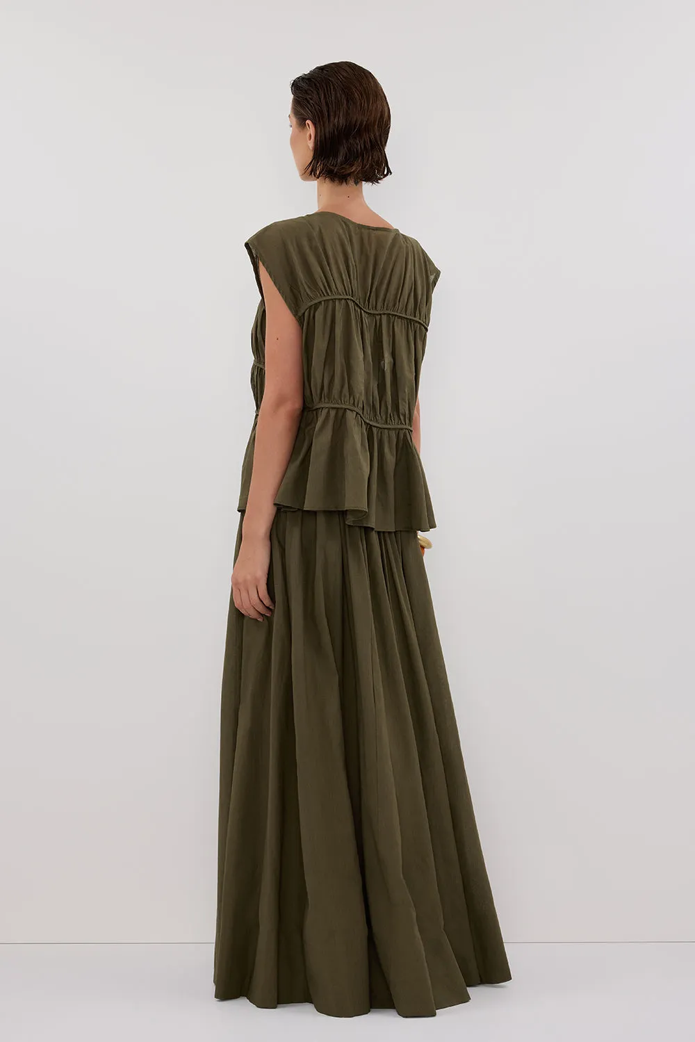 FLYNN OLIVE LINEN BLEND TIE MAXI SKIRT - PRE ORDER