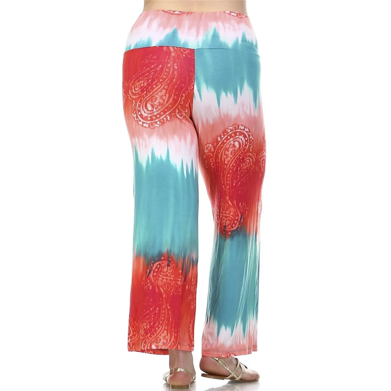Foldover Palazzo Pants Abstract Paisley Teal Pink