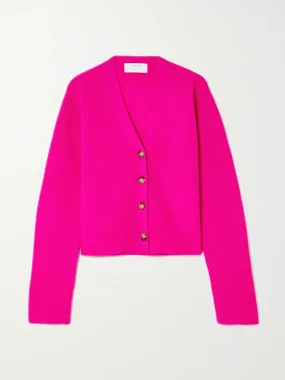 Fuchsia ribbed cashmere cardigan