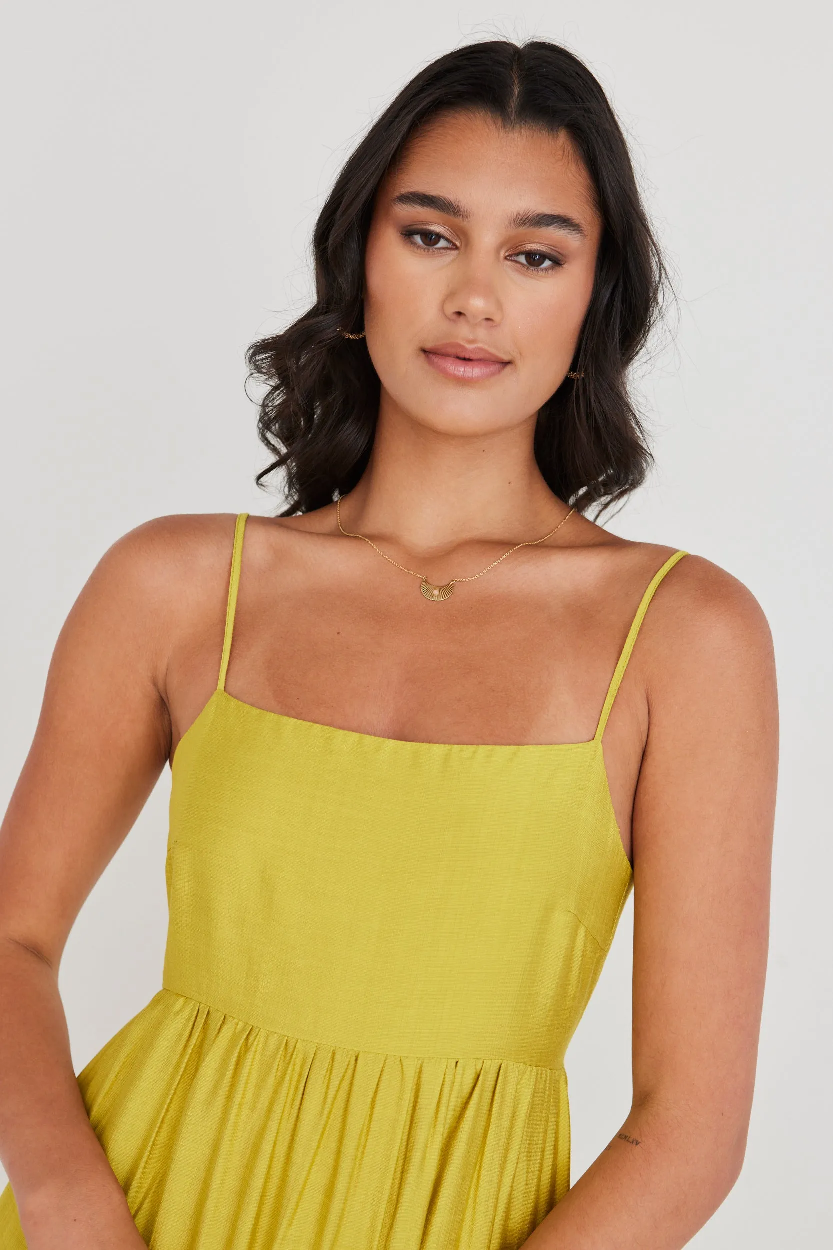 Galaxy Citron Tie Back Tiered Strappy Maxi Dress