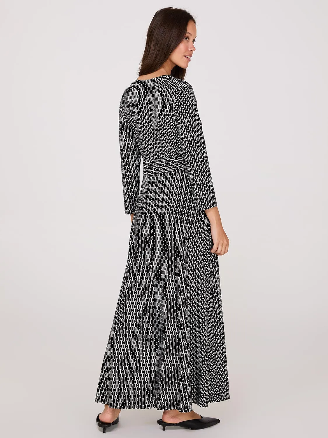 Geo Print Crossover A-Line Maxi Dress