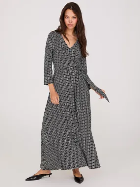 Geo Print Crossover A-Line Maxi Dress
