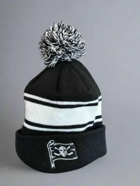 Ghost Pirates Athletic Knit Pirate Flag Stripe Beanie with Cuff and Pom