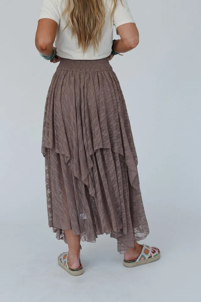 Graceful Lily Lace Maxi Skirt - Mushroom