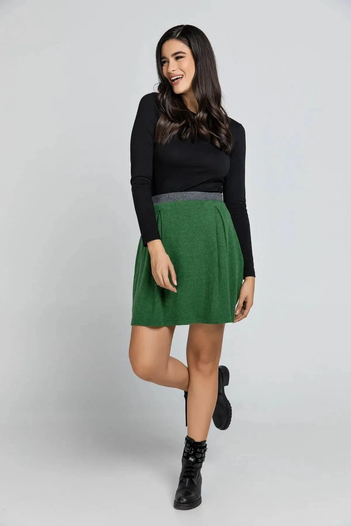 Green Mini Skirt Dark Grey Waistband