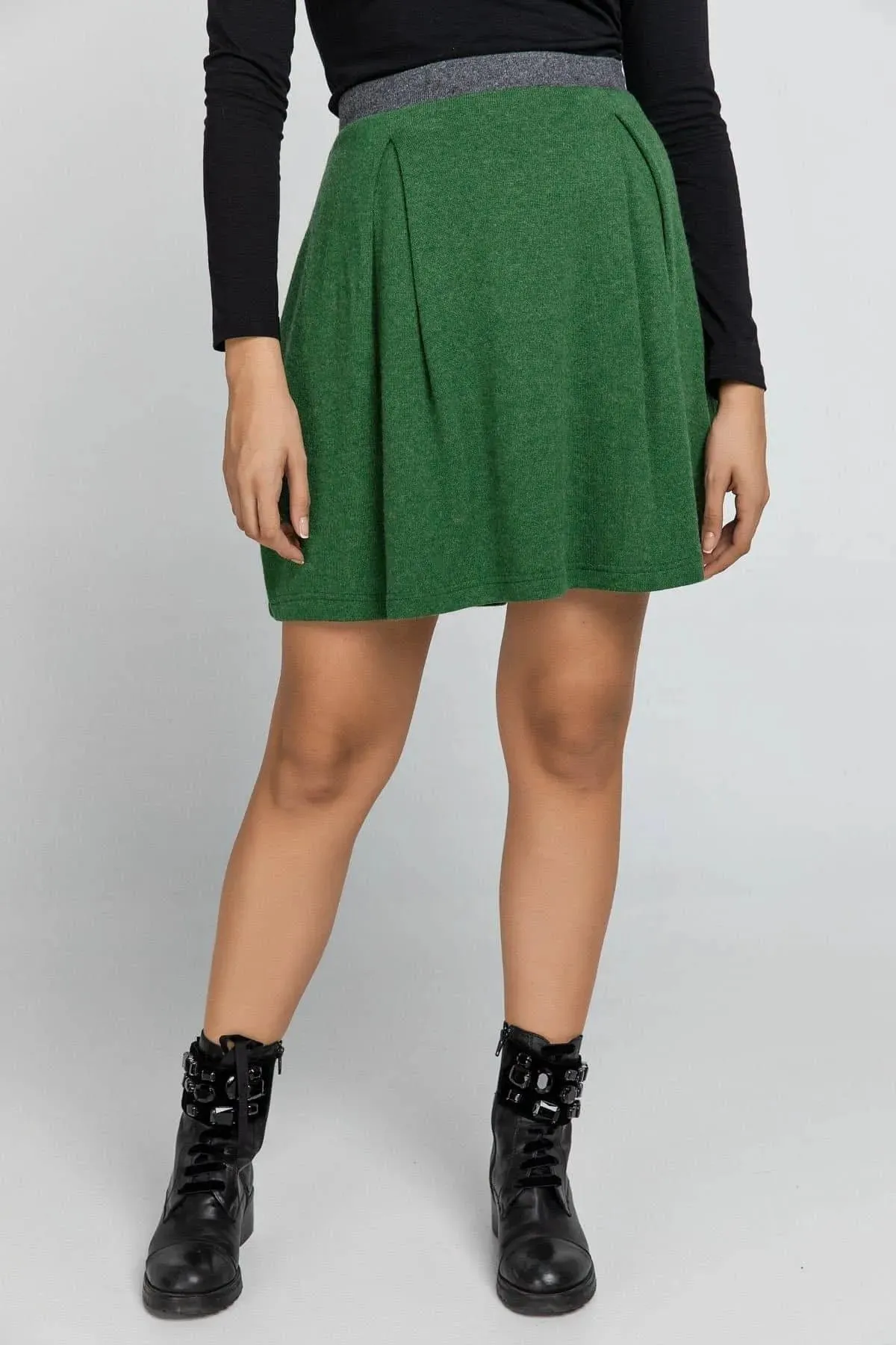 Green Mini Skirt Dark Grey Waistband