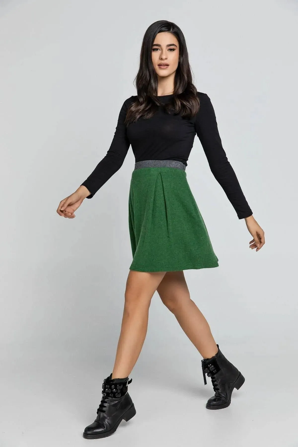 Green Mini Skirt Dark Grey Waistband