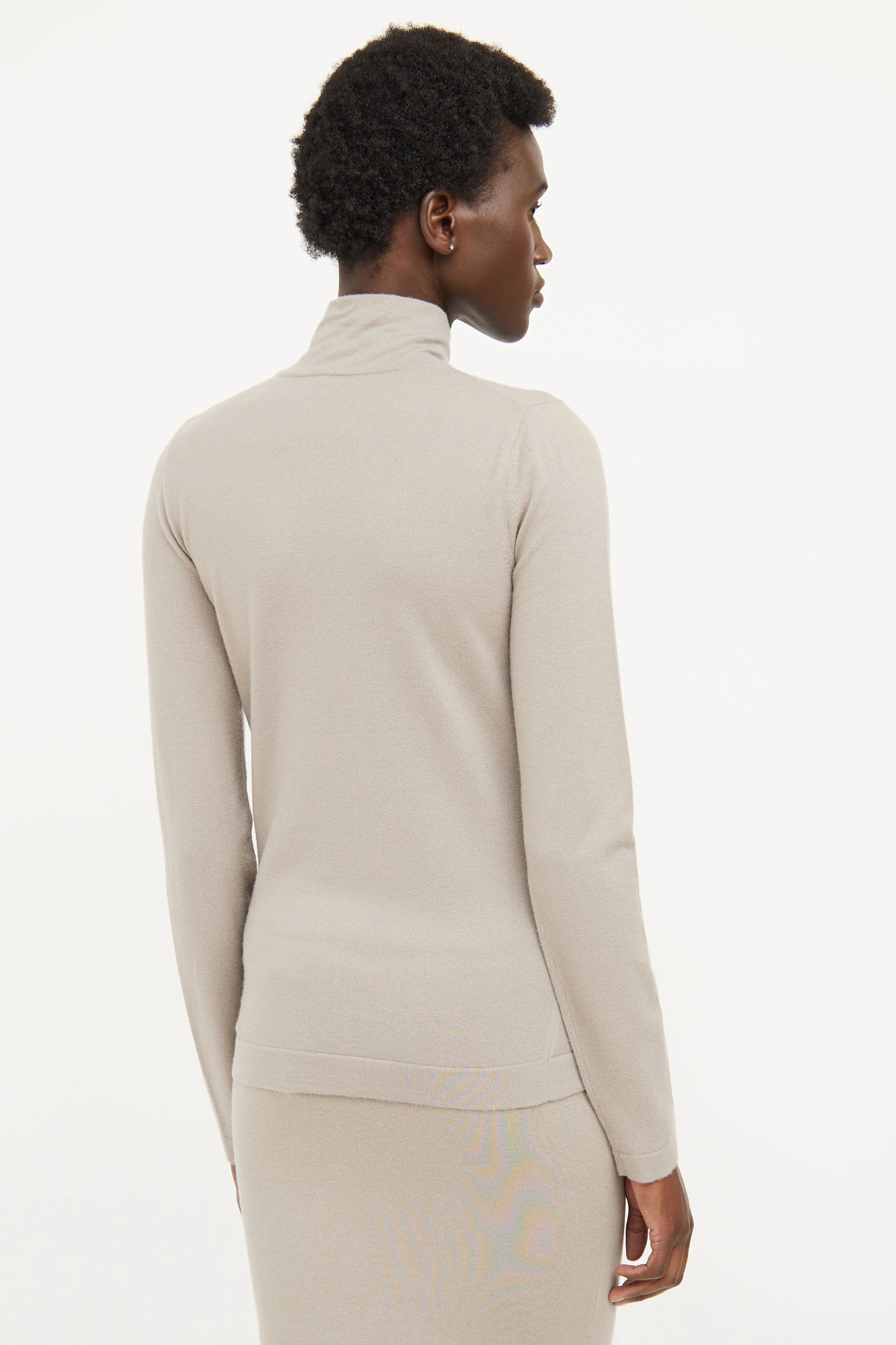 Grey Cashmere Knit Turtleneck Top
