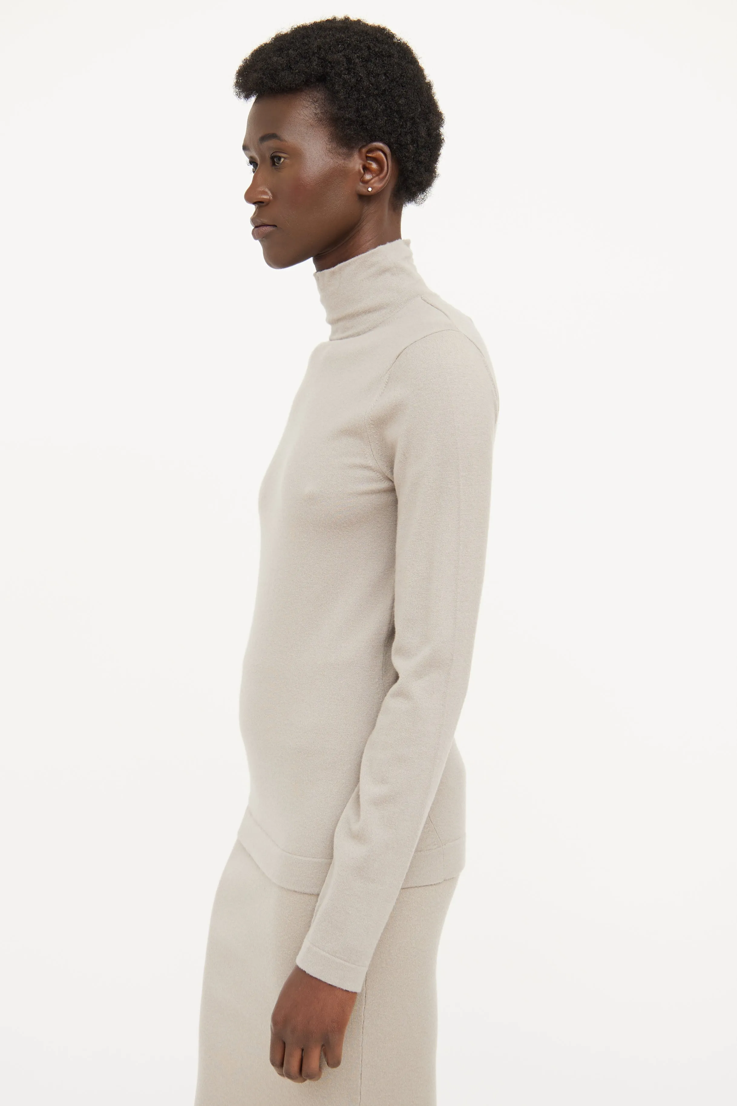 Grey Cashmere Knit Turtleneck Top