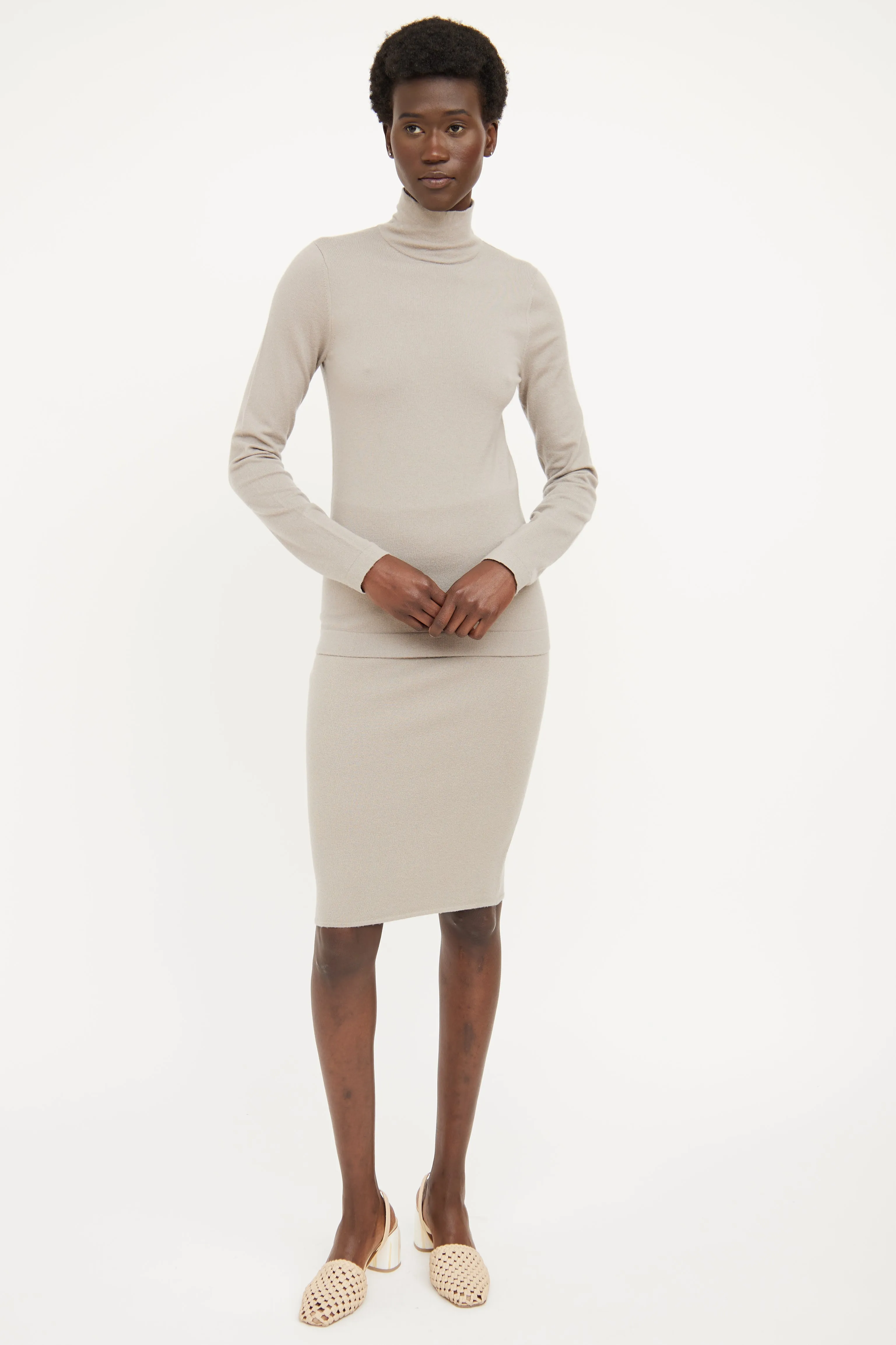 Grey Cashmere Knit Turtleneck Top