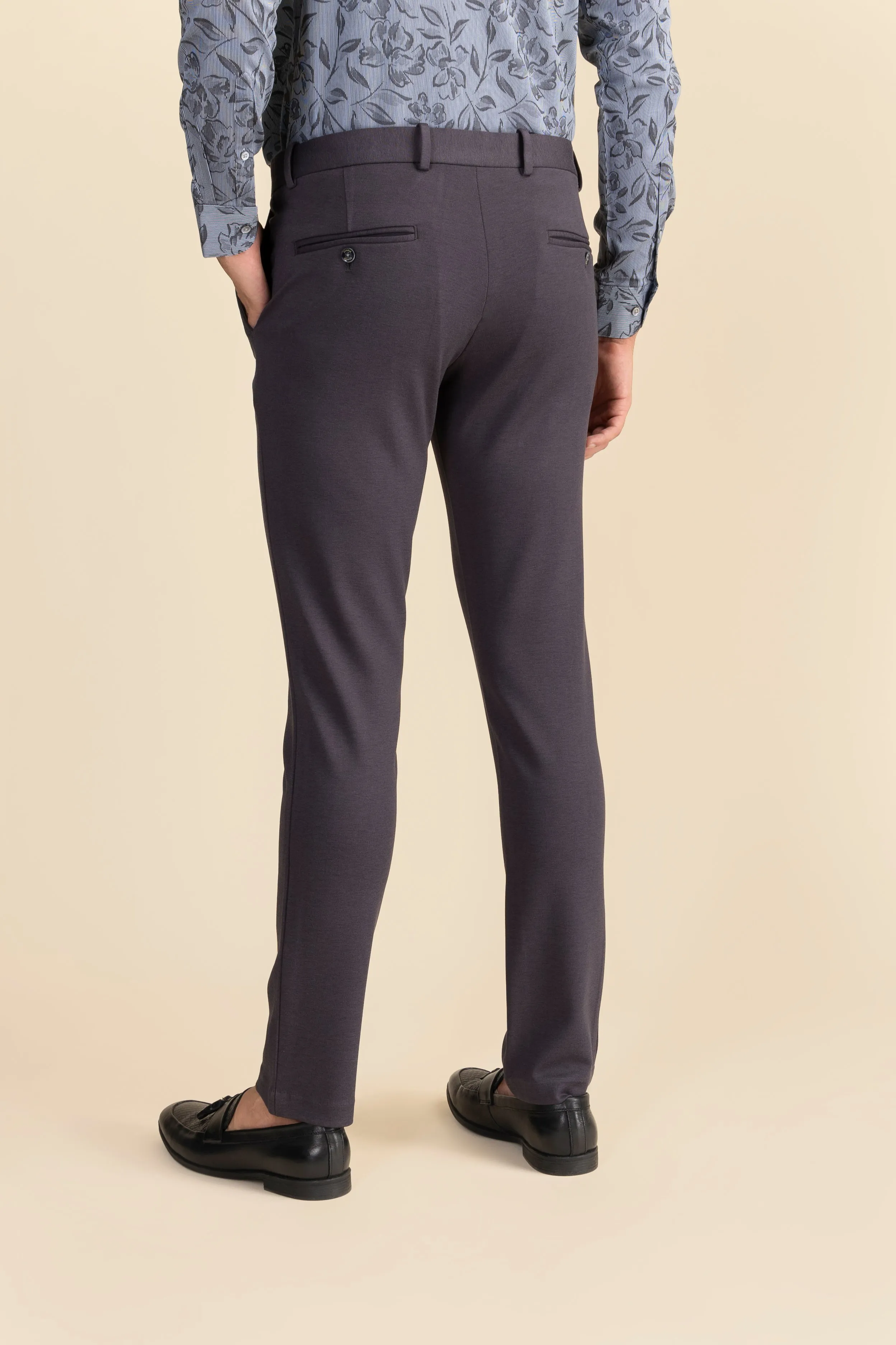 Grey Lycra 4 Way Stretch Knit Trousers