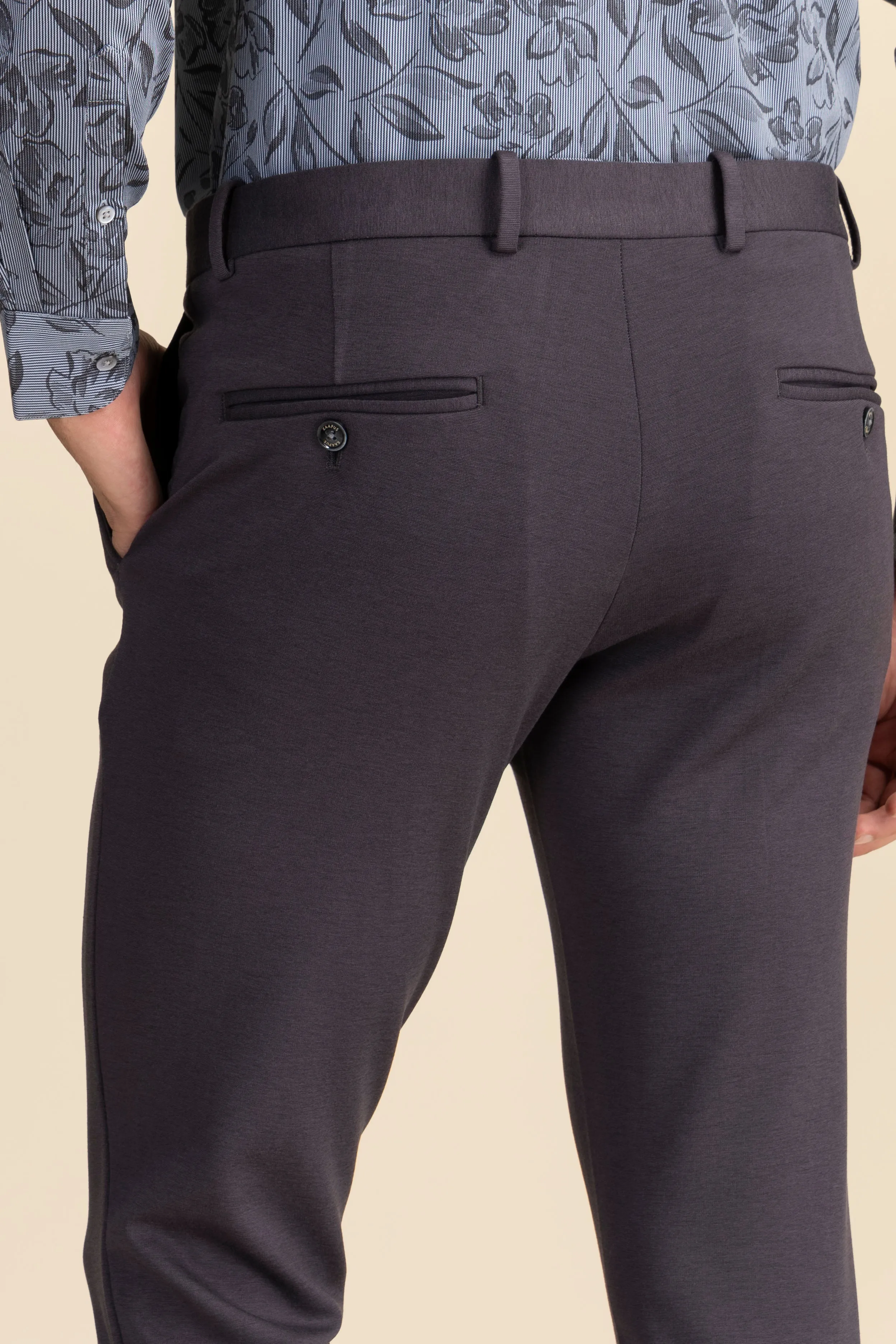 Grey Lycra 4 Way Stretch Knit Trousers
