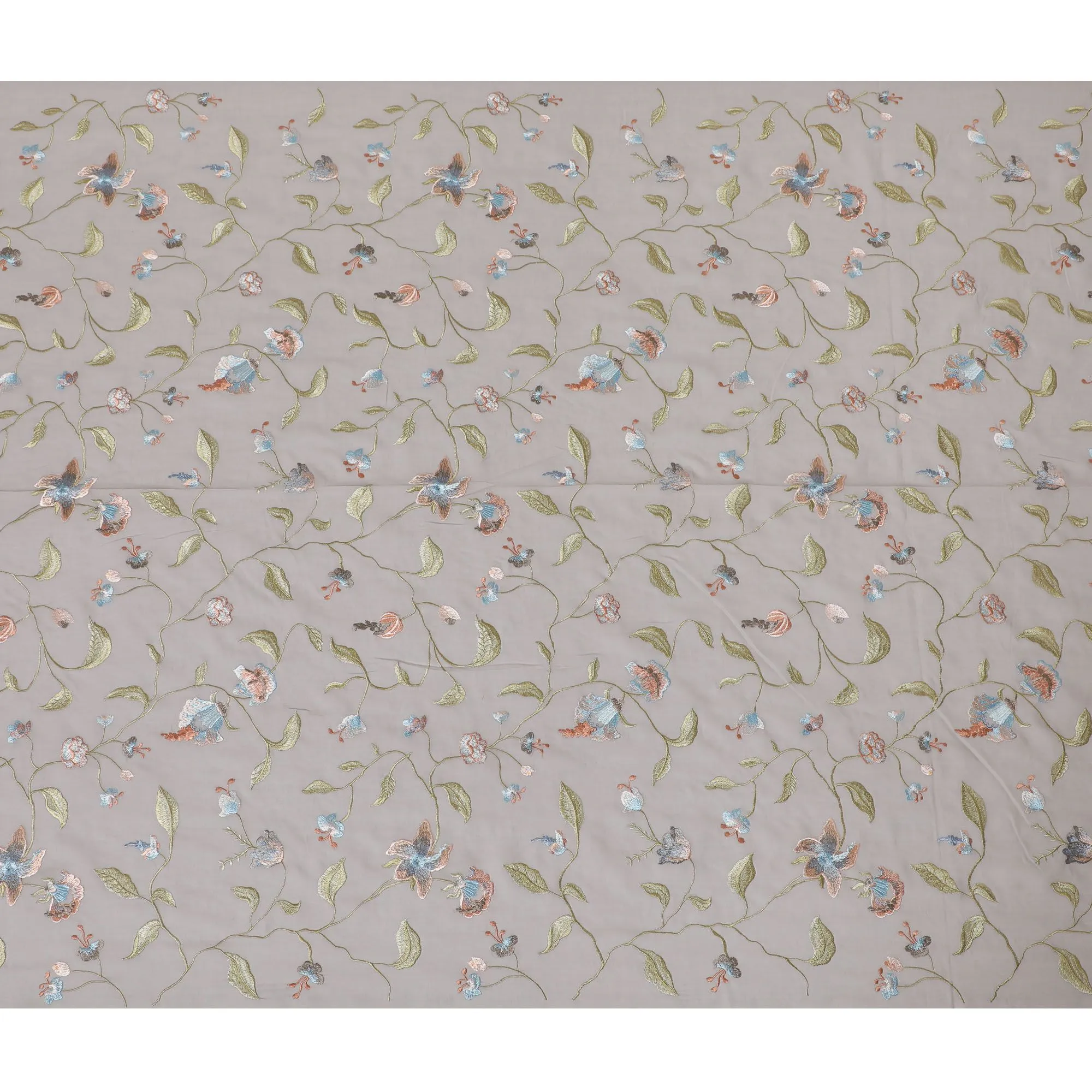 Grey Premium pure cotton voile fabric with multicolor embroidery in floral design-D16972