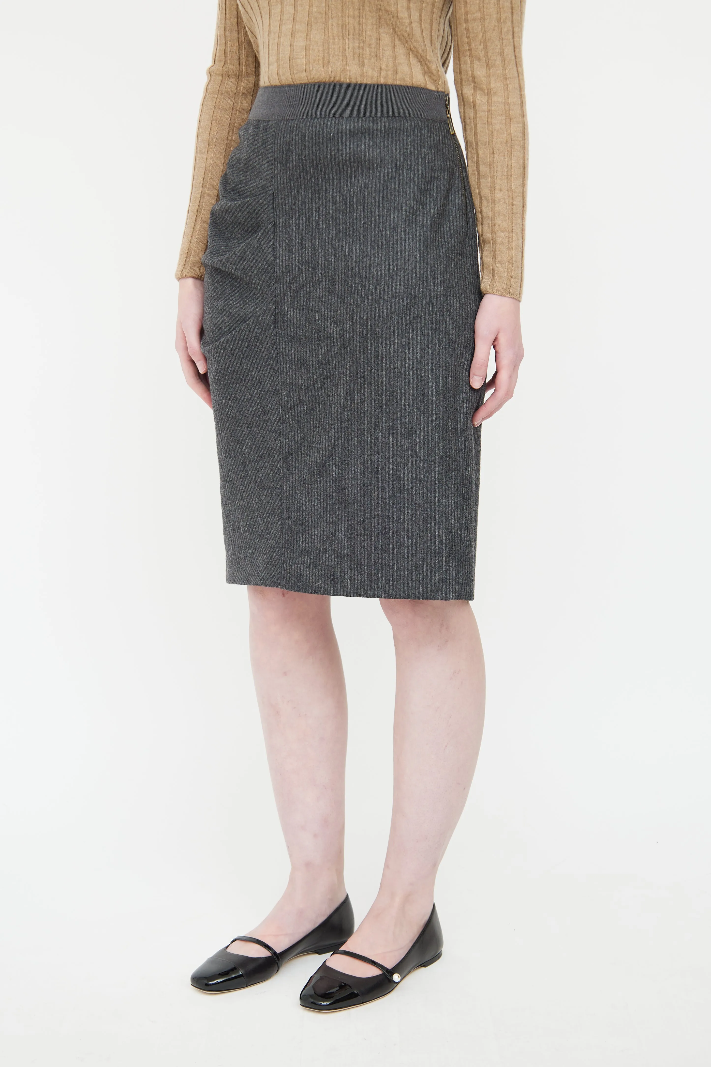 Grey Wool Gathered Skirt