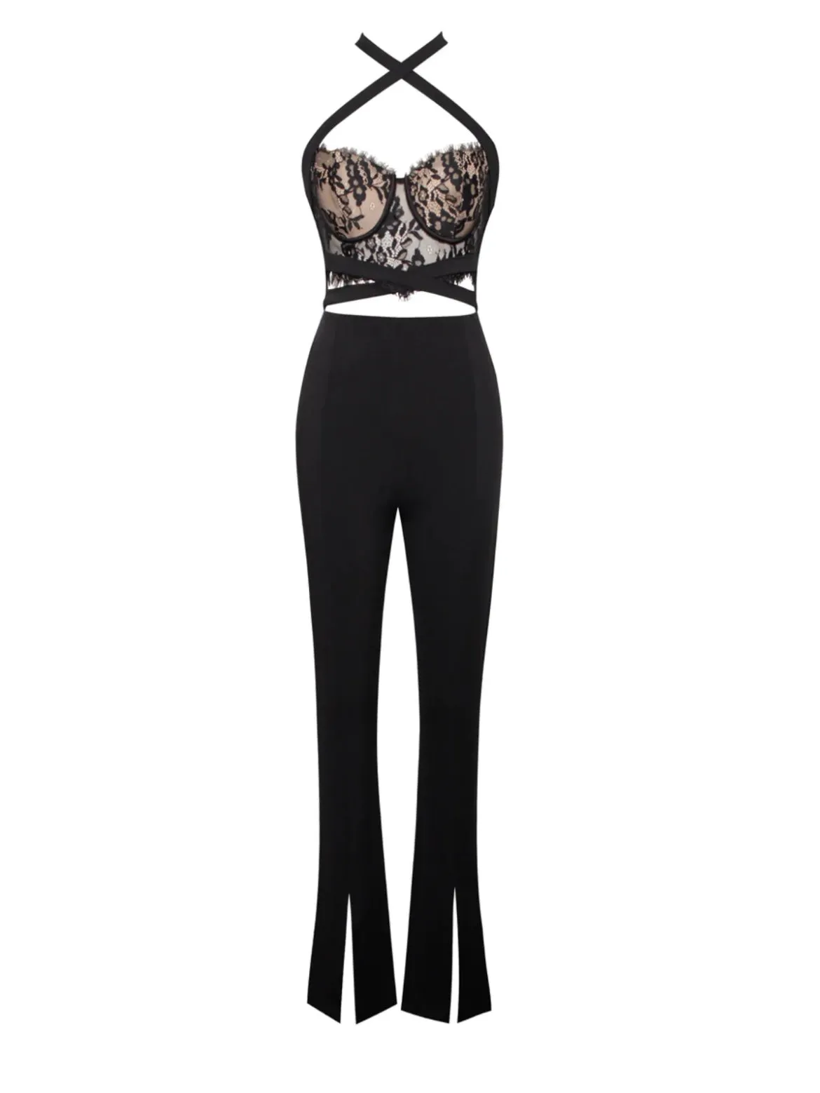 HALTER LACE JUMPSUIT