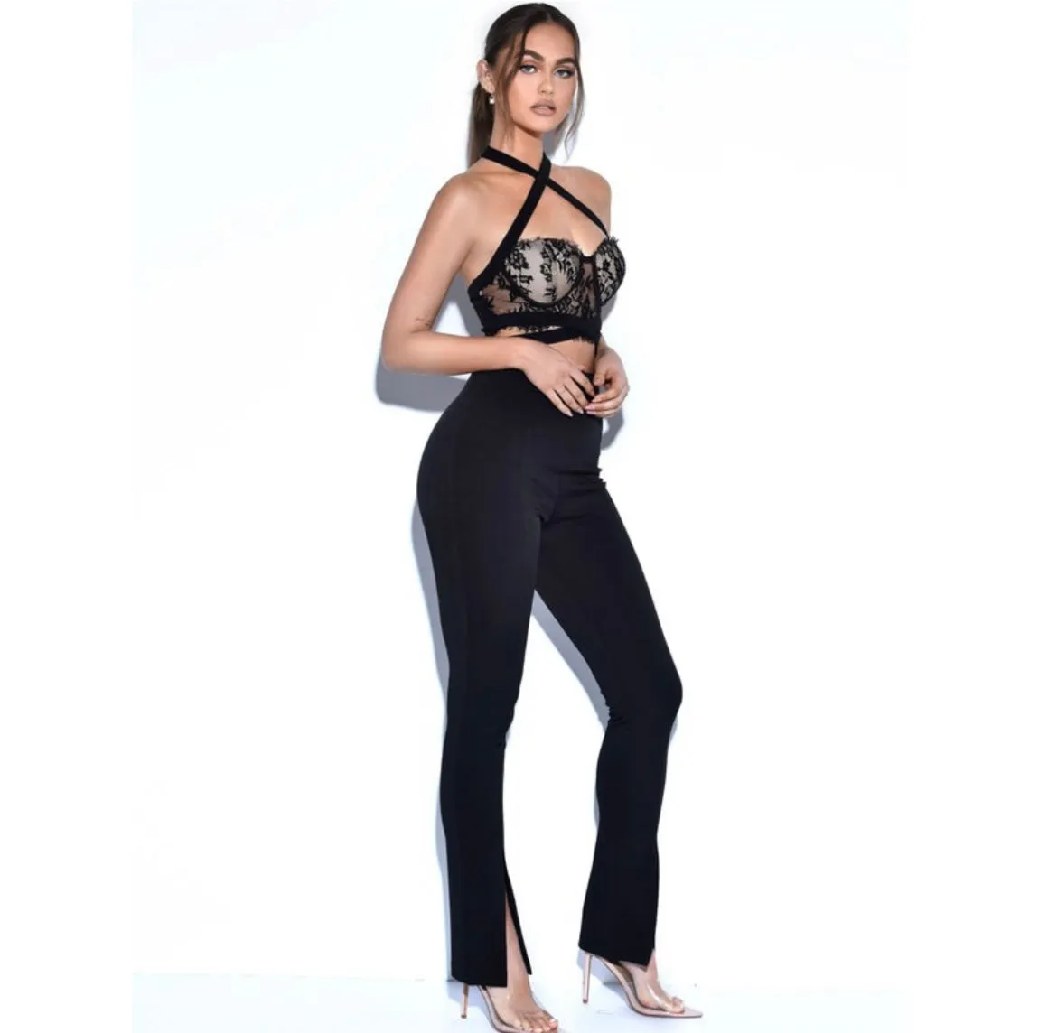HALTER LACE JUMPSUIT