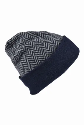 Herringbone Beanie Hat - Navy