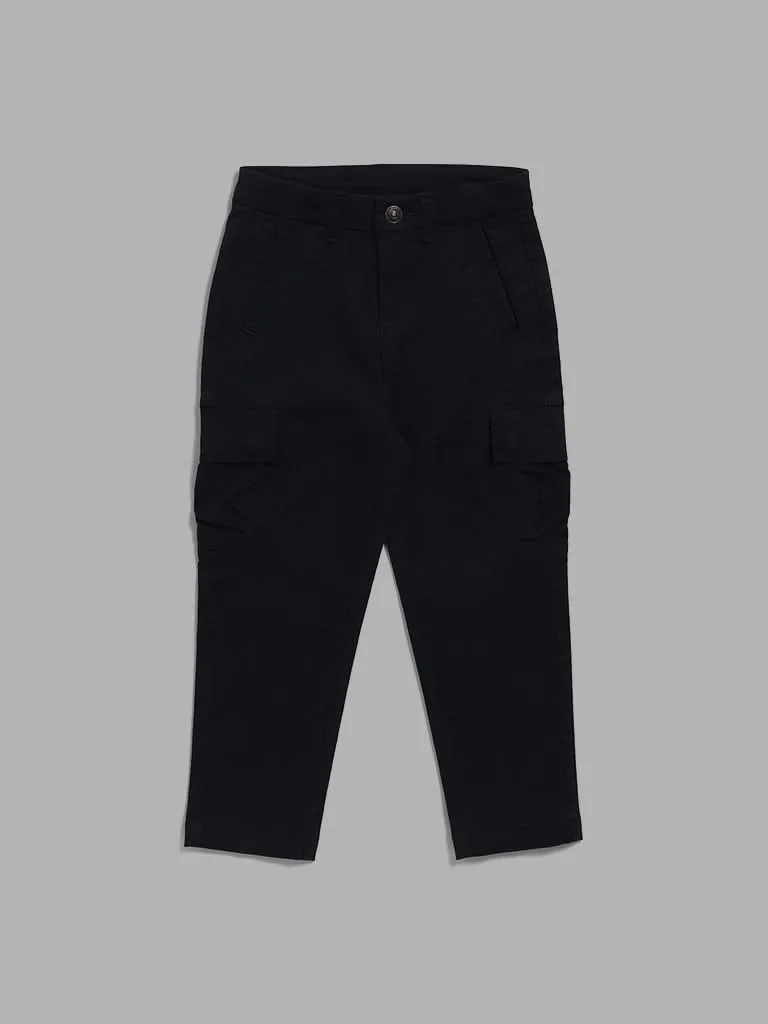 HOP Kids Solid Navy Cargo Trousers