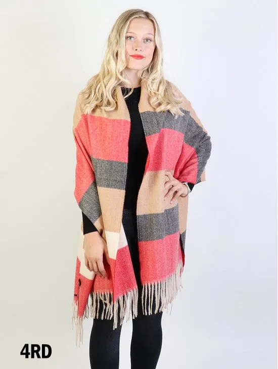 Horizontal Colour Block Scarf with Tassels