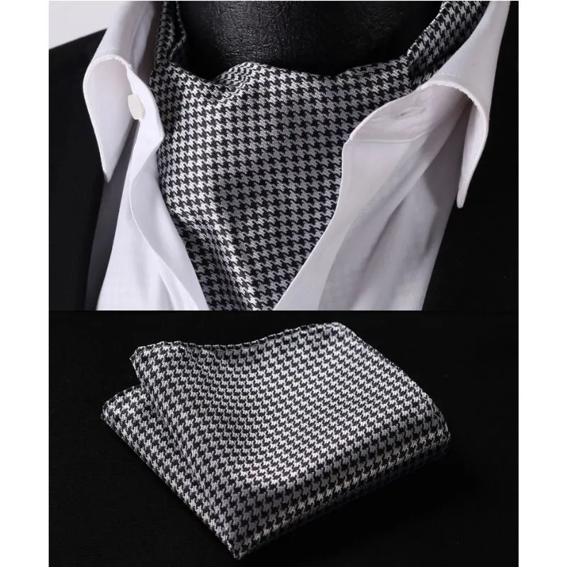 Houndstooth Ascot Cravat Scarf - GREY/BLACK