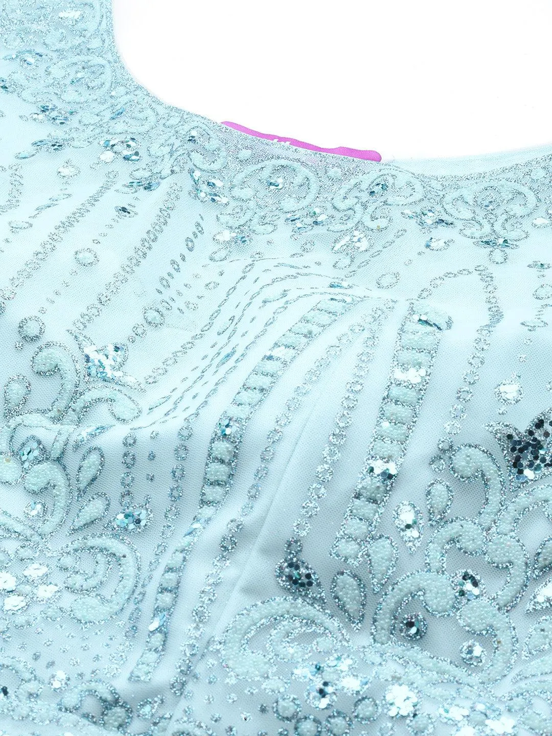 Jashvi Art Sea Green Embellished Net Gown Dress With Dupatta