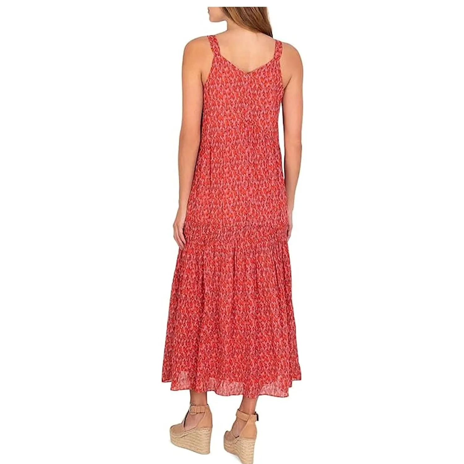 Joie Limited Edition V-Neck Ladies Maxi Tiered Skirt Dress Tea Rose Pink Red