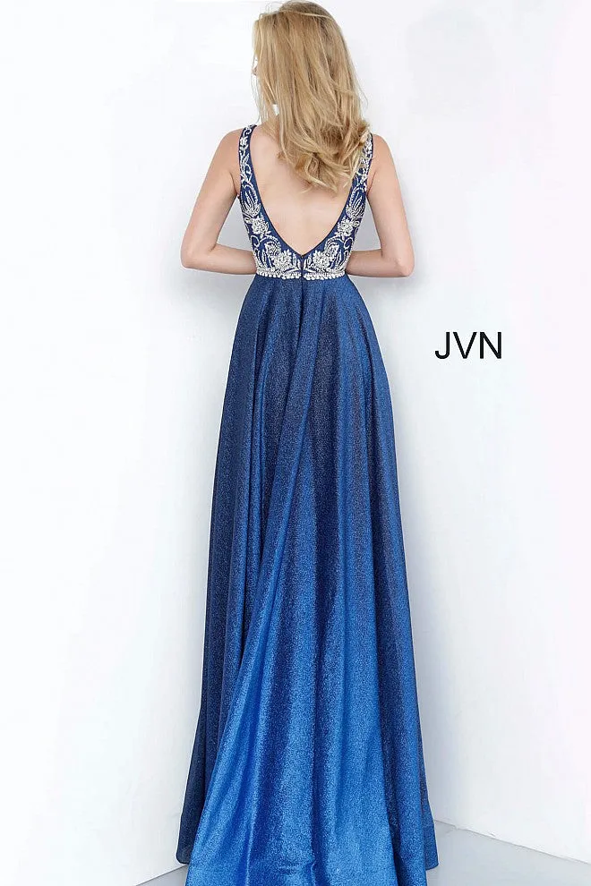 Jovani JVN4608 Size 4 Blue Ombre Shimmer Maxi Prom Dress Gown V Neck Embellished