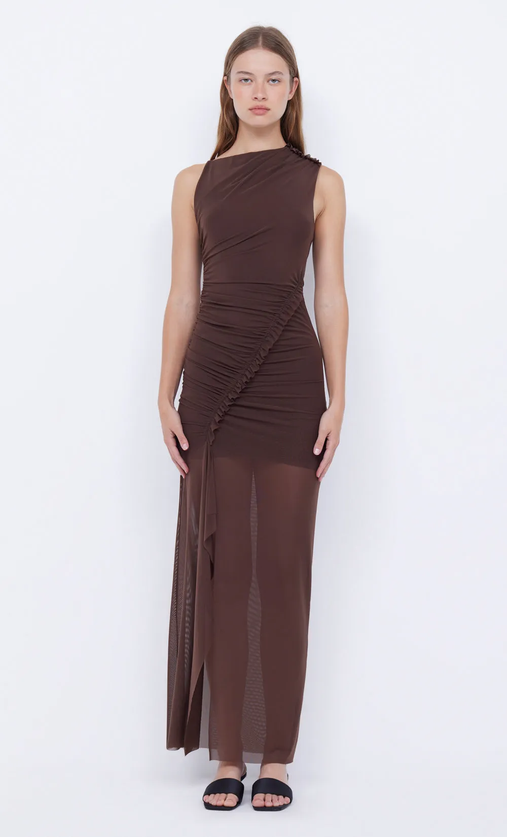 JULIEN ASYM MAXI DRESS - CHOC