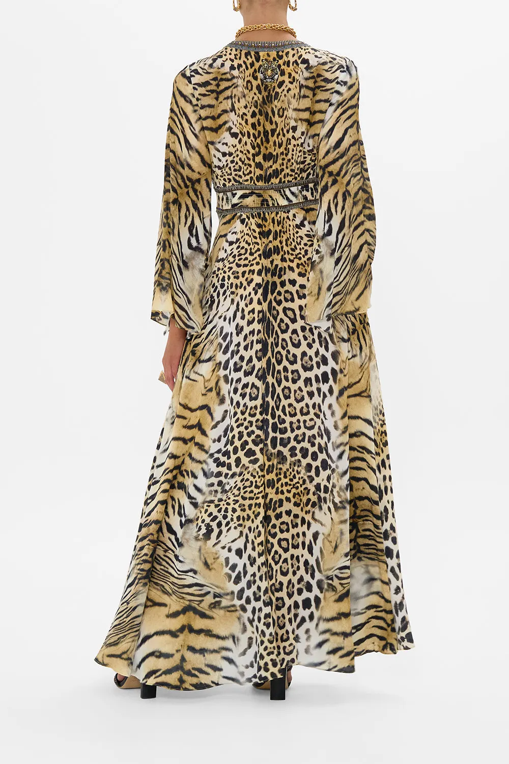 KIMONO SLEEVE DRESS WITH SHIRRING DETAIL JAGUAR