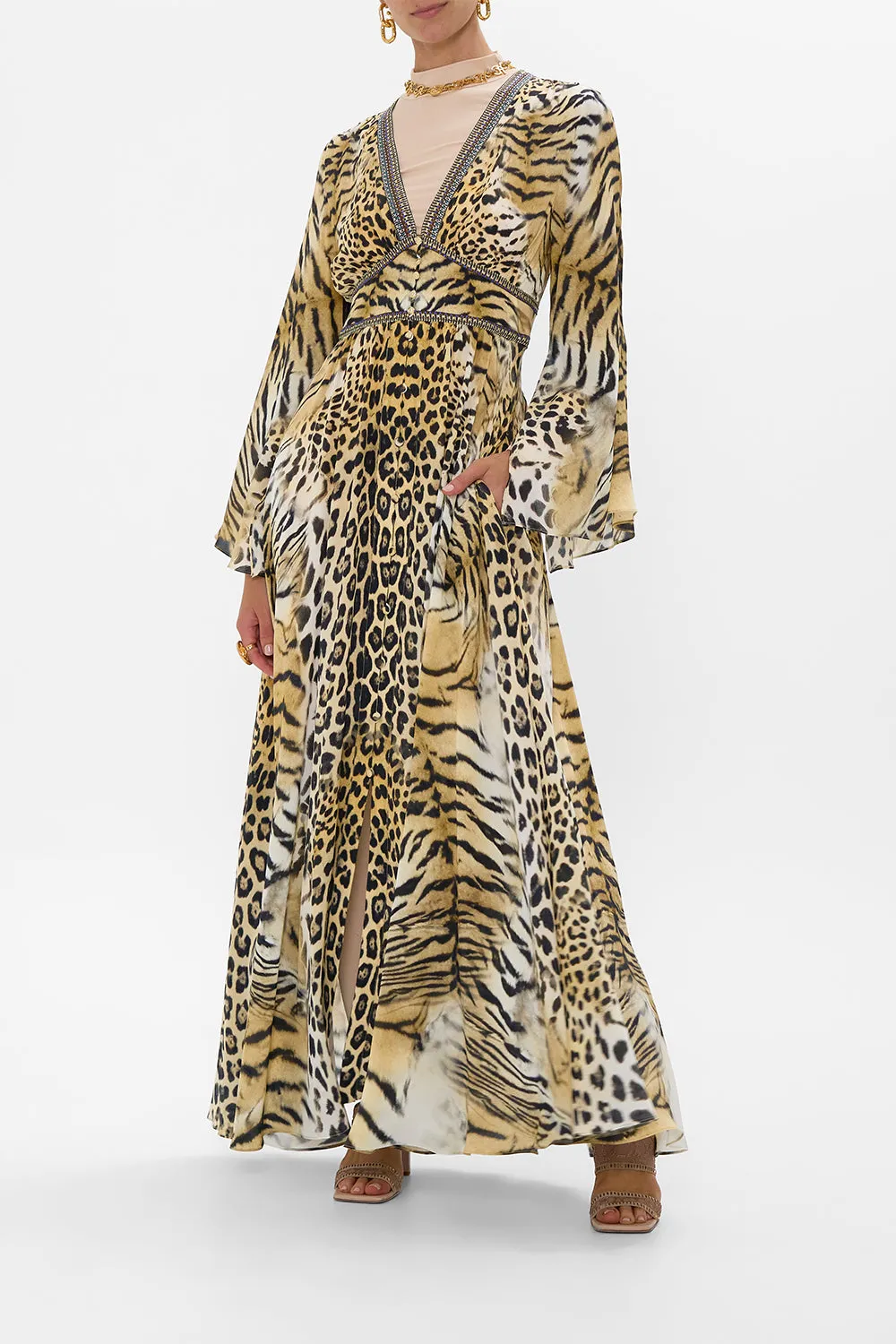 KIMONO SLEEVE DRESS WITH SHIRRING DETAIL JAGUAR