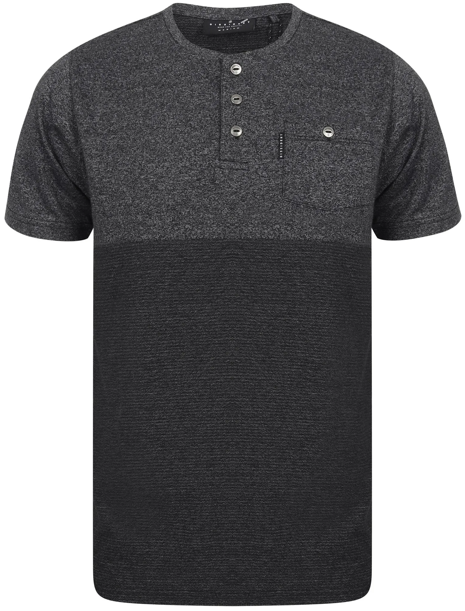Koku Block Design Henley Neck T-Shirt with Chest Pocket In Jet Black - Dissident